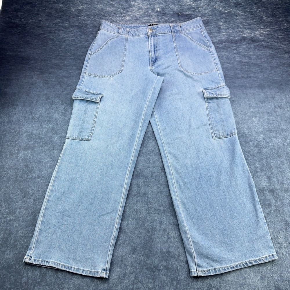 d.jeans Womens Light Wash Cargo Wide Leg Denim Pants Size 14 Stretch Blue